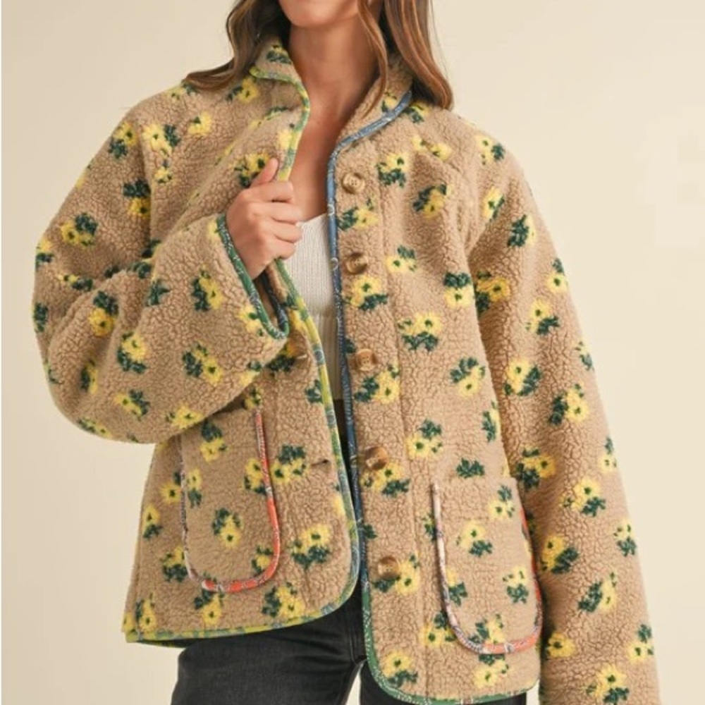 Floral Beige Teddy Jacket